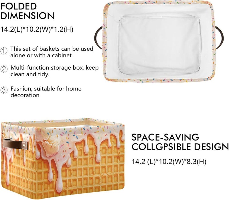 DOMIKING Icecream Waffle Yellow Rectangular Storage Bin Basket with Handles - Nursery Storage Laundry Hamper Storage Baskets - Image 2